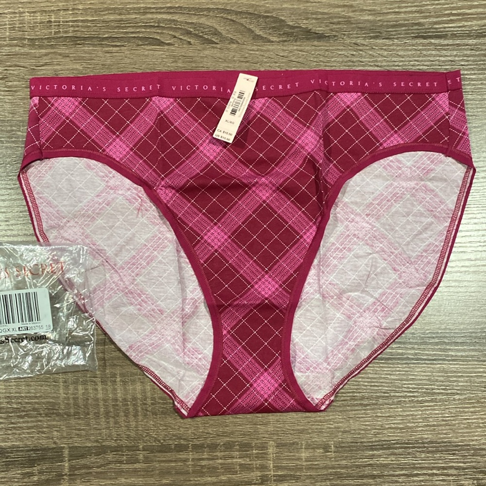NWT - Victoria’s Secret Cotton Stretch High Leg Panties - Raspberry Plaid - XL
